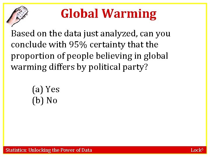 Global Warming Based on the data just analyzed, can you conclude with 95% certainty
