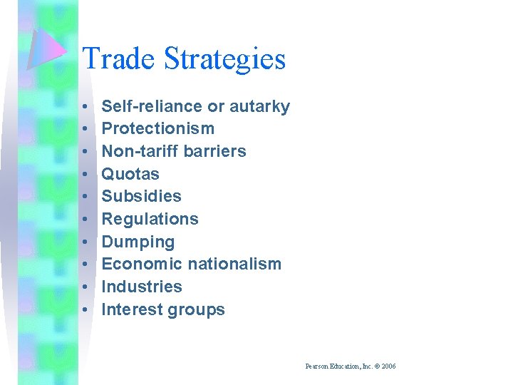 Trade Strategies • • • Self-reliance or autarky Protectionism Non-tariff barriers Quotas Subsidies Regulations