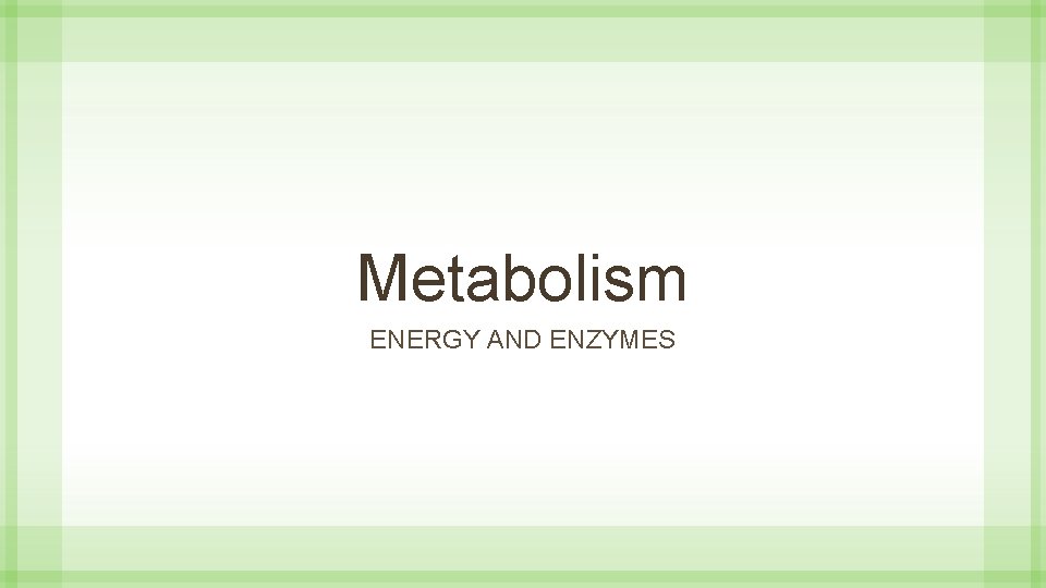 Metabolism ENERGY AND ENZYMES 