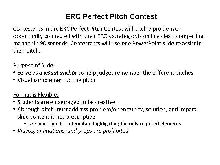 ERC Perfect Pitch Contestants in the ERC Perfect Pitch Contest will pitch a problem