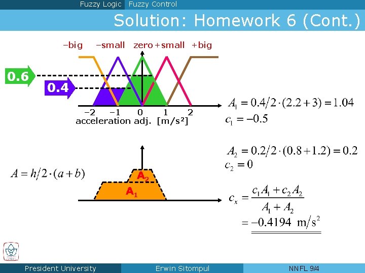 Fuzzy Logic Fuzzy Control Solution: Homework 6 (Cont. ) –big –small zero +small +big