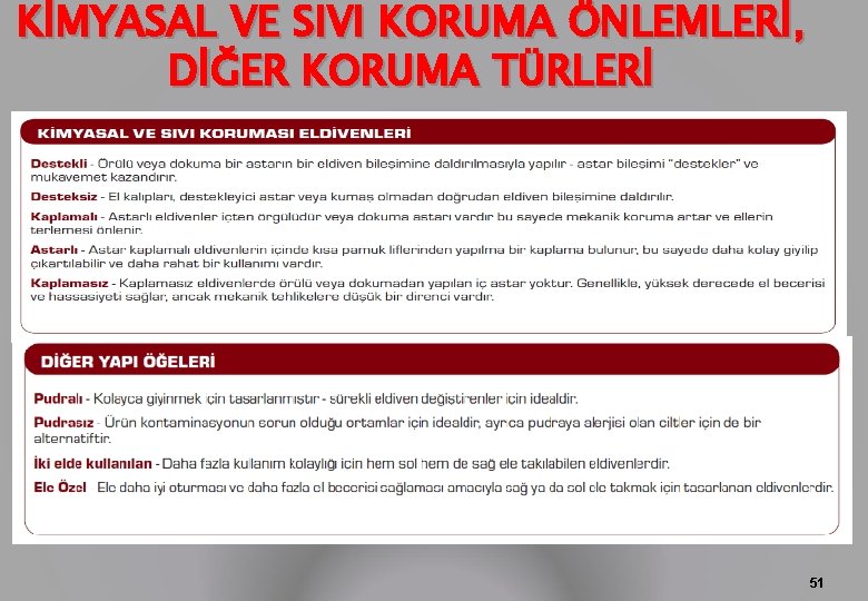 KİMYASAL VE SIVI KORUMA ÖNLEMLERİ, DİĞER KORUMA TÜRLERİ 51 