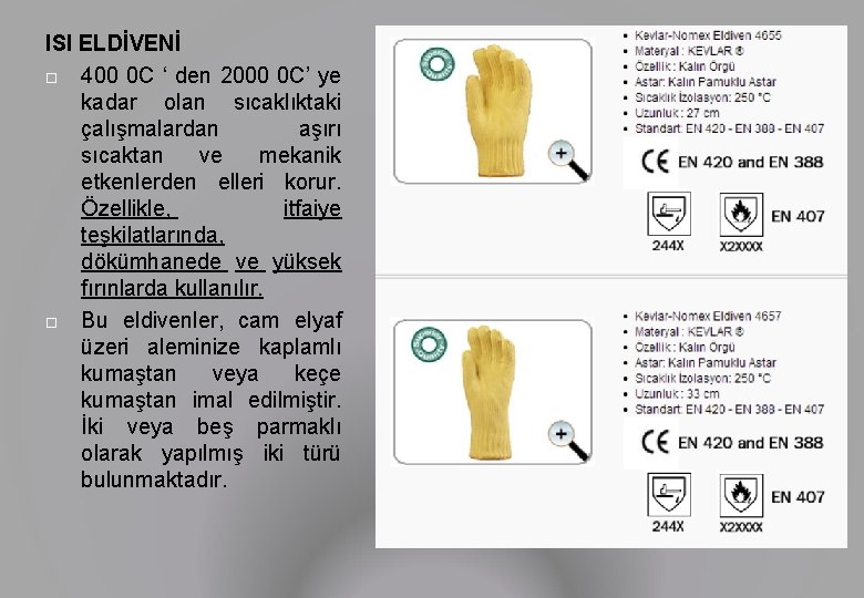 ISI ELDİVENİ 400 0 C ‘ den 2000 0 C’ ye kadar olan sıcaklıktaki