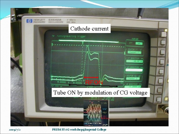 Cathode current ＲＦＯＮ Tube ON by modulation of CG voltage 2009/7/2 PRISM FFAG workshop@Imperial