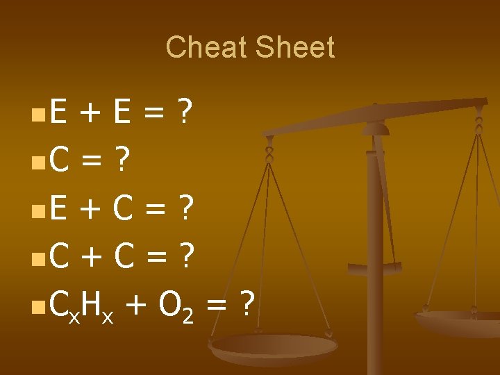 Cheat Sheet n. E +E=? n. C = ? n. E + C =