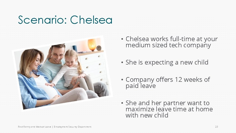 Scenario: Chelsea • Chelsea works full-time at your medium sized tech company • She