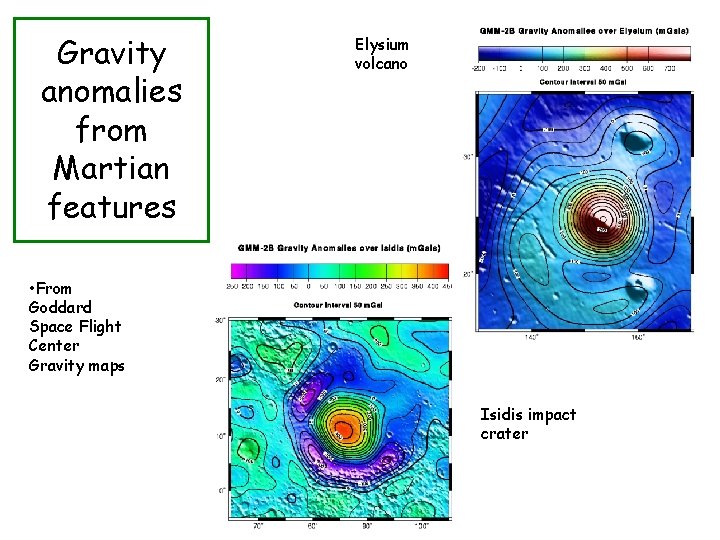 Gravity anomalies from Martian features Elysium volcano • From Goddard Space Flight Center Gravity