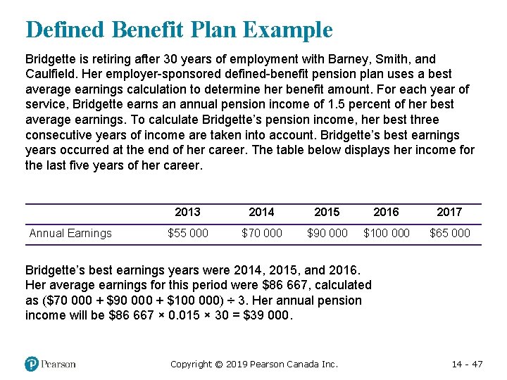 Defined Benefit Plan Example Bridgette is retiring after 30 years of employment with Barney,