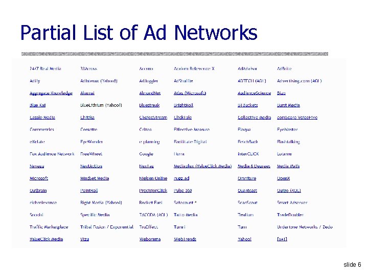 Partial List of Ad Networks slide 6 