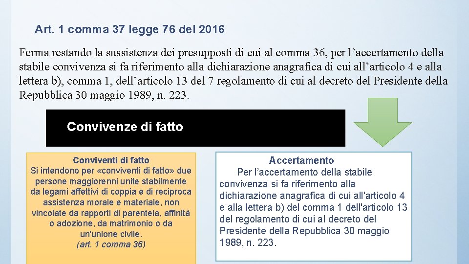 Art. 1 comma 37 legge 76 del 2016 Ferma restando la sussistenza dei presupposti