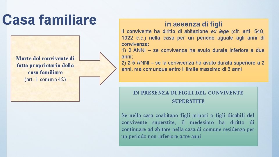 Casa familiare Morte del convivente di fatto proprietario della casa familiare (art. 1 comma