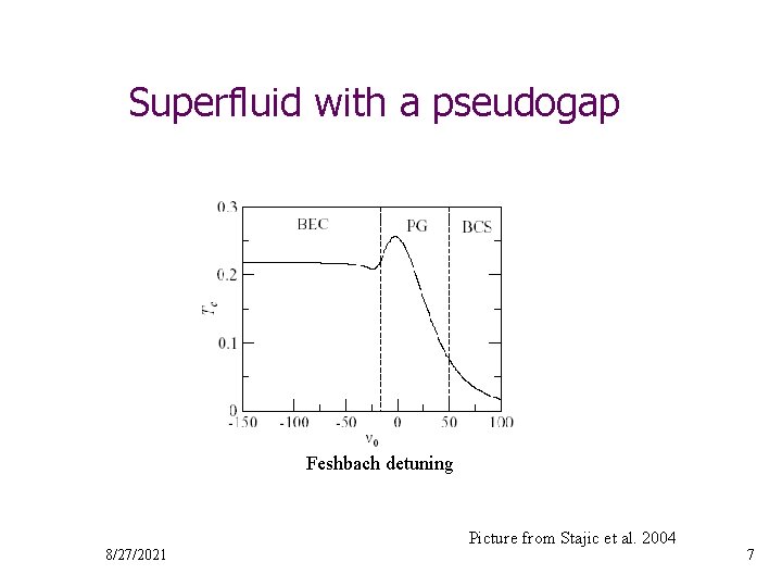 Superfluid with a pseudogap Feshbach detuning 8/27/2021 Picture from Stajic et al. 2004 7