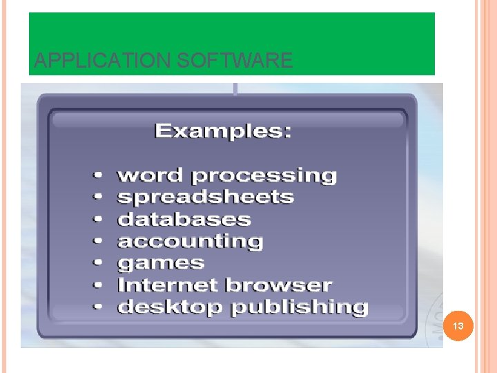 APPLICATION SOFTWARE 13 APPLICATION SOFTWARE 13
