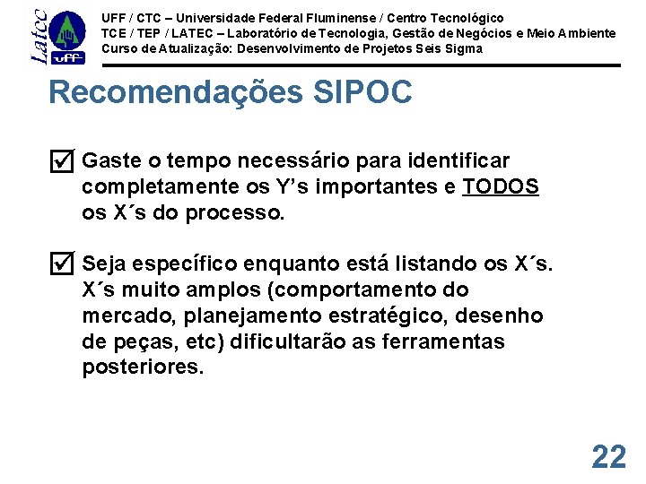 UFF / CTC – Universidade Federal Fluminense / Centro Tecnológico TCE / TEP /