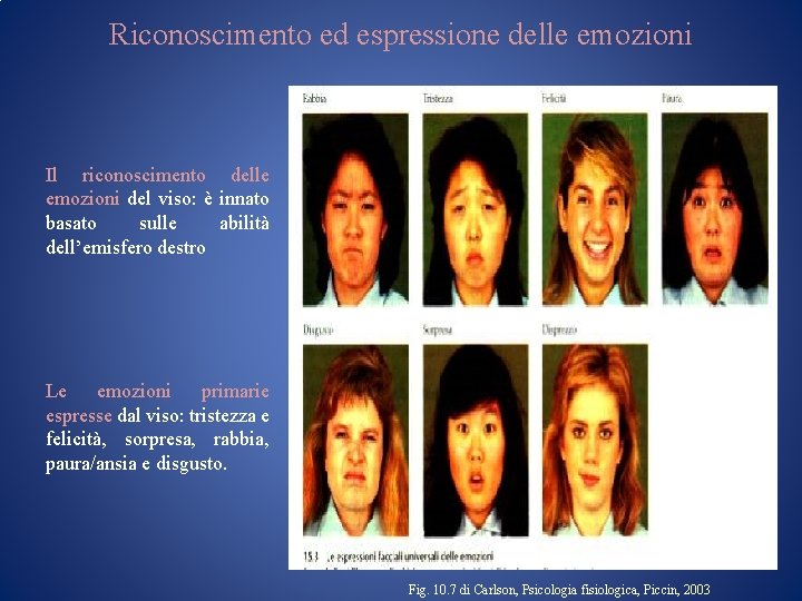 Riconoscimento ed espressione delle emozioni Il riconoscimento delle emozioni del viso: è innato basato