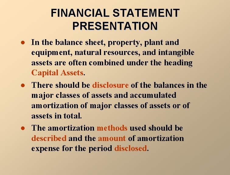 FINANCIAL STATEMENT PRESENTATION l l l In the balance sheet, property, plant and equipment,