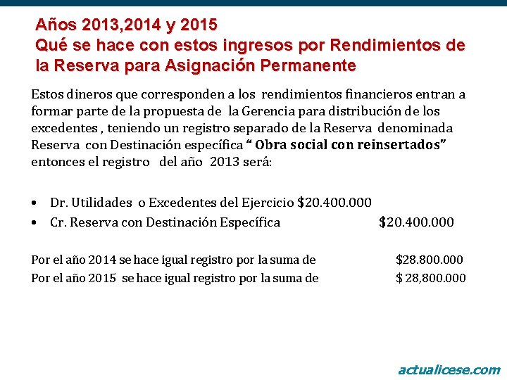 Años 2013, 2014 y 2015 Qué se hace con estos ingresos por Rendimientos de