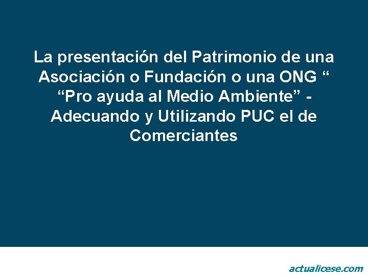 La presentación del Patrimonio de una Asociación o Fundación o una ONG “ “Pro