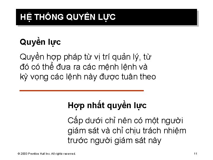 HỆ THỐNG QUYỀN LỰC Quyền lực Quyền hợp pháp từ vị trí quản lý,