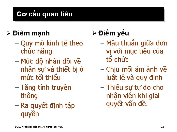 Cơ cấu quan liêu Ø Điểm mạnh – Quy mô kinh tế theo chức