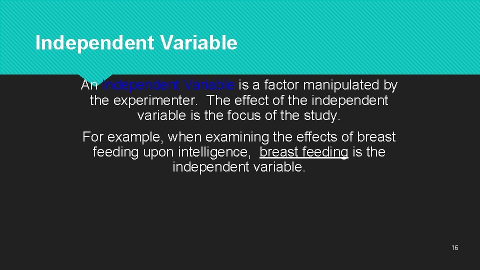 Independent Variable An Independent Variable is a factor manipulated by the experimenter. The effect