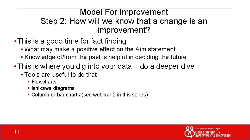 Model For Improvement Step 2: How will we know that a change is an