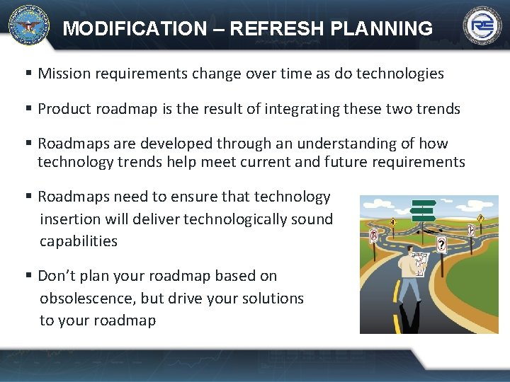 MODIFICATION – REFRESH PLANNING Mission requirements change over time as do technologies Product roadmap