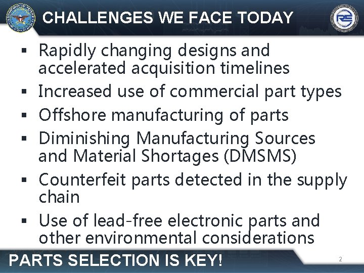 CHALLENGES WE FACE TODAY Rapidly changing designs and accelerated acquisition timelines Increased use of