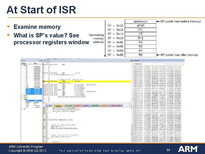 At Start of ISR § § Examine memory What is SP’s value? See processor