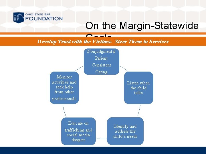 On the Margin-Statewide Goals Develop Trust with the Victims- Steer Them to Services Nonjudgmental