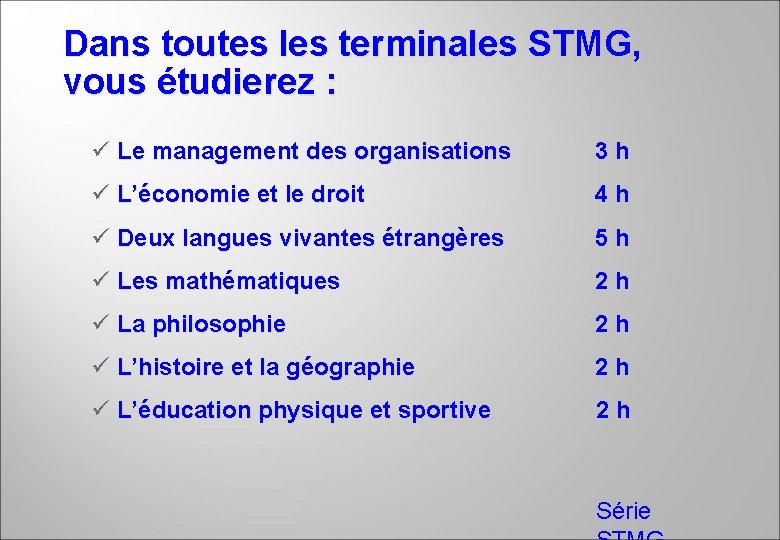 Dans toutes les terminales STMG, vous étudierez : ü Le management des organisations 3