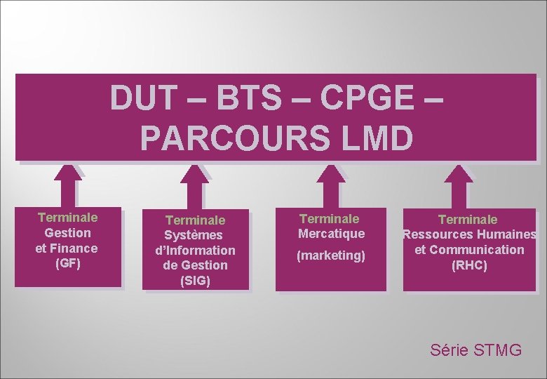 DUT – BTS – CPGE – PARCOURS LMD Terminale Gestion et Finance (GF) Terminale