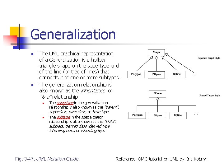 Generalization n n The UML graphical representation of a Generalization is a hollow triangle