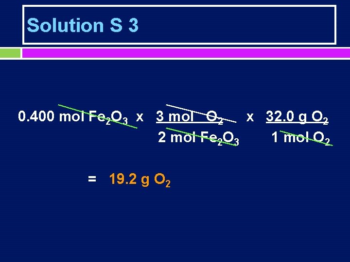 Solution S 3 0. 400 mol Fe 2 O 3 x 3 mol O