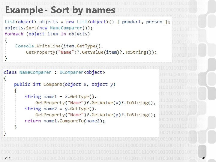 Example - Sort by names V 1. 0 41 Example - Sort by names V 1. 0 41