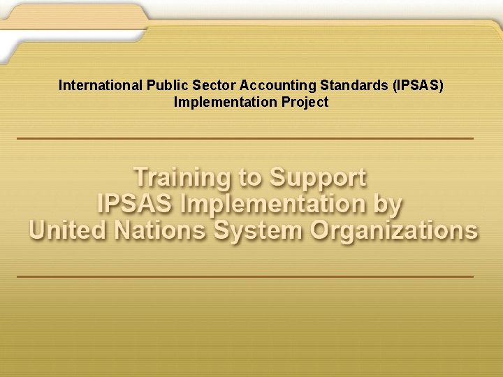 International Public Sector Accounting Standards (IPSAS) Implementation Project 