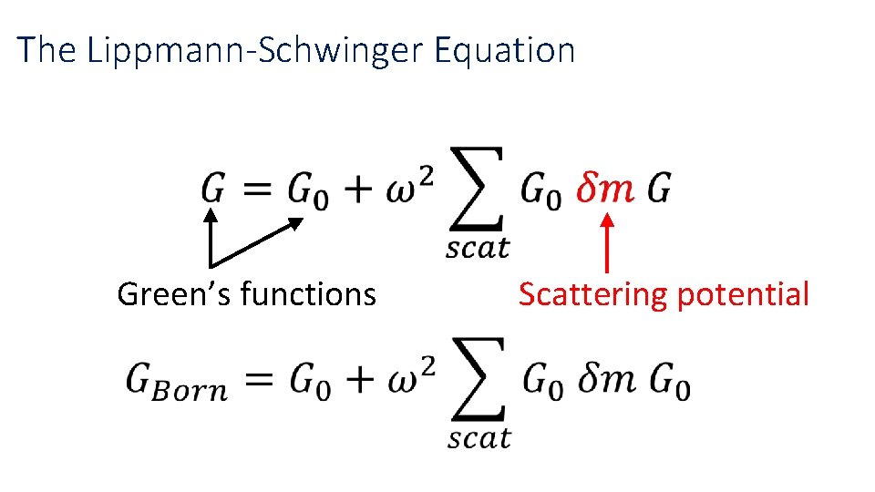 The Lippmann-Schwinger Equation Green’s functions Scattering potential The Lippmann-Schwinger Equation Green’s functions Scattering potential