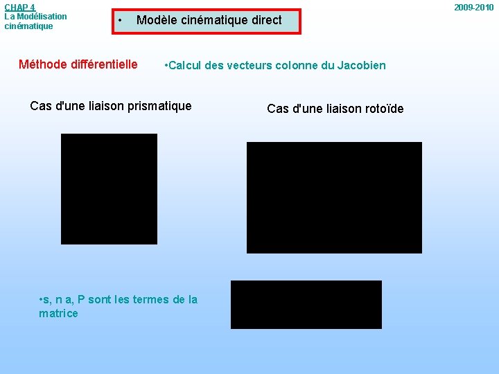 CHAP 4 La Modélisation cinématique 2009 -2010 • Modèle cinématique direct Méthode différentielle •