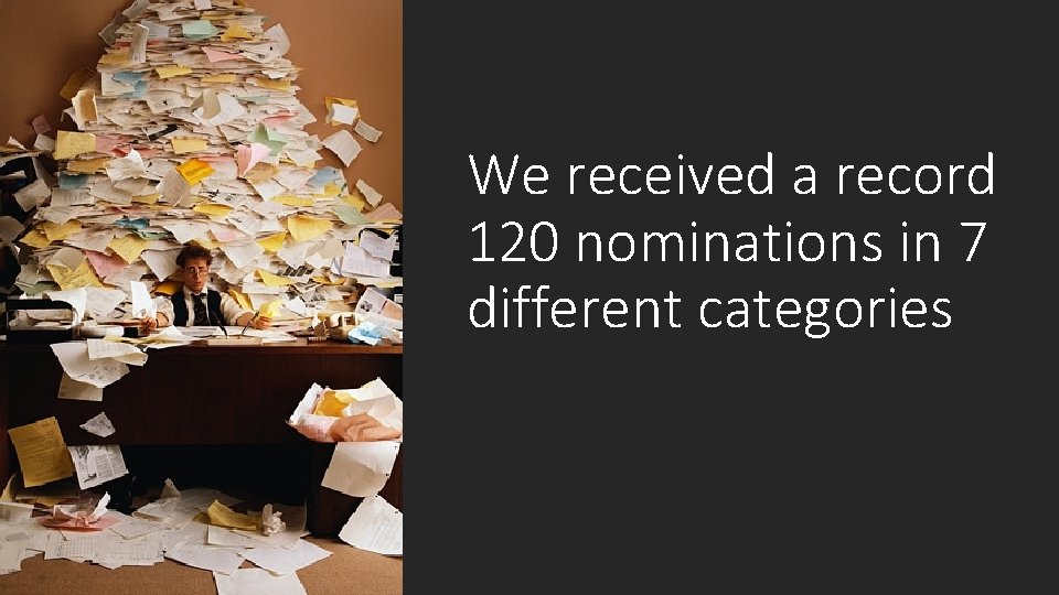 We received a record 120 nominations in 7 different categories 