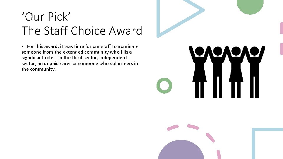 ‘Our Pick’ The Staff Choice Award • For this award, it was time for