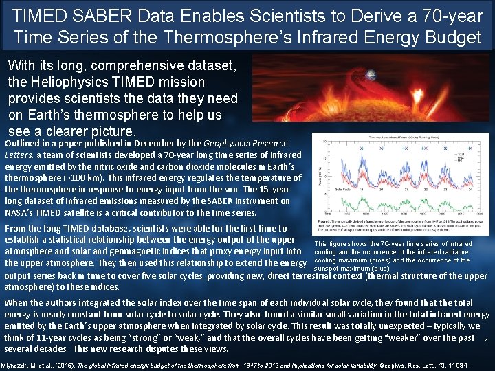 TIMED SABER Data Enables Scientists to Derive a 70 -year Time Series of the