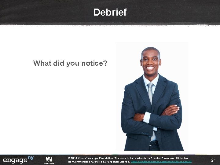 Debrief What did you notice? © 2015 Core Knowledge Foundation. This work is licensed Debrief What did you notice? © 2015 Core Knowledge Foundation. This work is licensed