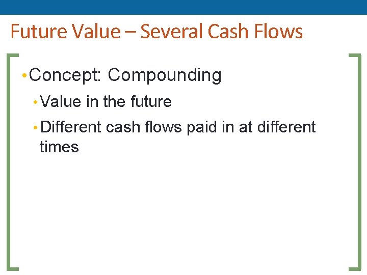 Future Value – Several Cash Flows • Concept: Compounding • Value in the future