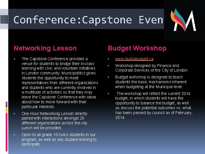 Conference: Capstone Event Networking Lesson ▪ The Capstone Conference provides a venue for students