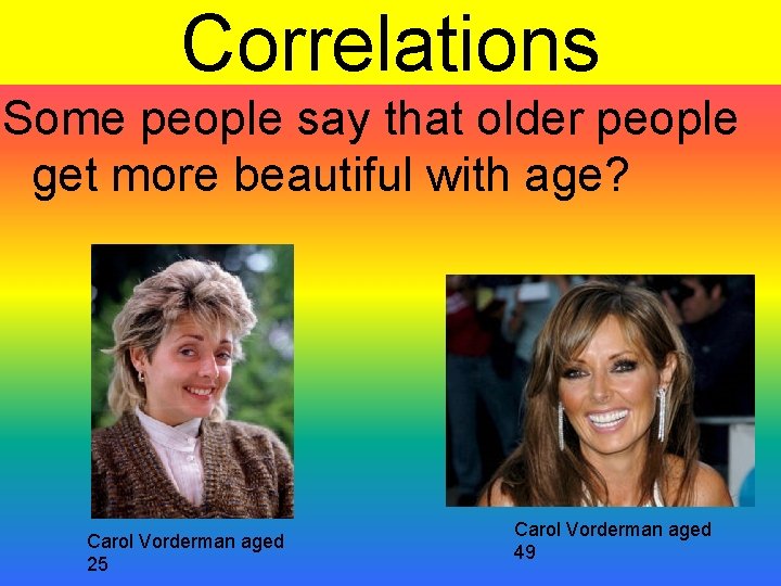 Correlations Some people say that older people get more beautiful with age? Carol Vorderman
