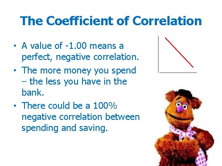 The Coefficient of Correlation • A value of -1. 00 means a perfect, negative