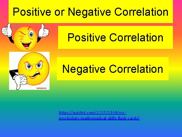 Positive or Negative Correlation Positive Correlation Negative Correlation https: //quizlet. com/205572164/ocrpsychology-mathematical-skills-flash-cards/ 