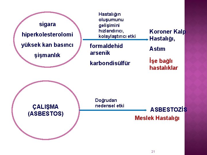 sigara hiperkolesterolomi yüksek kan basıncı şişmanlık ÇALIŞMA (ASBESTOS) Hastalığın oluşumunu gelişimini hızlandırıcı, kolaylaştırıcı etki