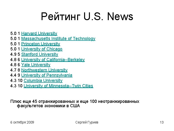 Рейтинг U. S. News 5. 0 1 Harvard University 5. 0 1 Massachusetts Institute
