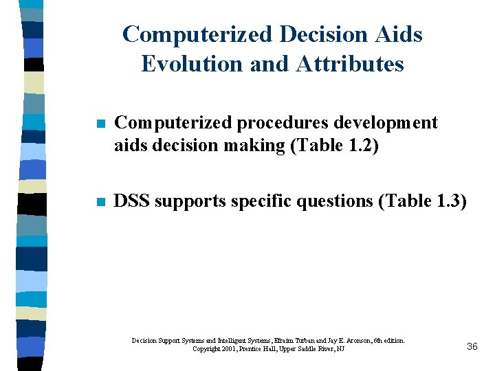 Computerized Decision Aids Evolution and Attributes n Computerized procedures development aids decision making (Table
